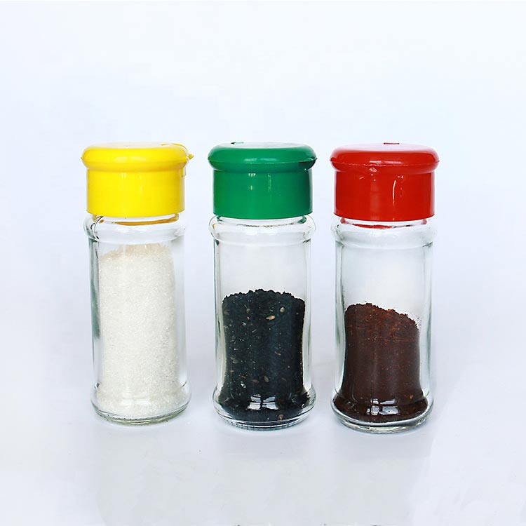 Food grade 70ml glass shaker jars with plastic lids for spice sauce