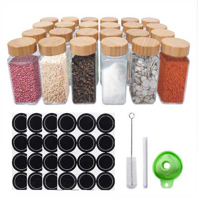 Factory price clear square 4oz glass spice jar with bamboo lid wholesale