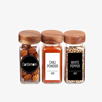 Factory price clear square 4oz glass spice jar with bamboo lid wholesale