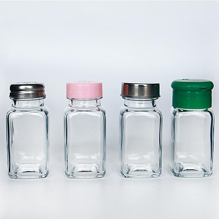 High quality refillable 2oz small square glass spice jar with shaker lid