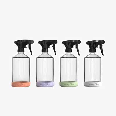 Refillable empty 16oz glass spray bottles for cleaning, reusable glass cleaning bottles with silicone sleeve adjustable nozzle for hair, cleaning solutions and plants