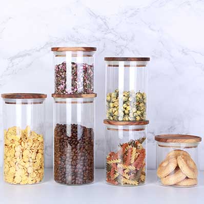 Factory price wide mouth 1000ml round glass storage jars with wooden lids