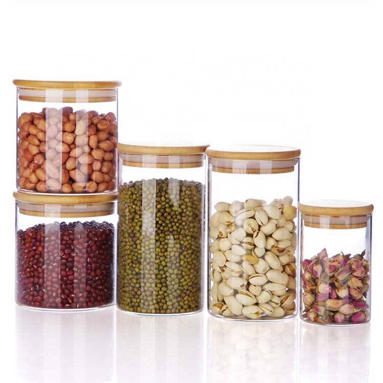 Factory price wide mouth 1000ml round glass storage jars with wooden lids