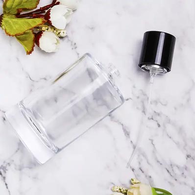 Portable clear 50ml cylinder glass toner spray bottle for face