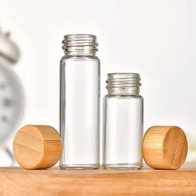 High borisilicate glass tube bottles saffron storage glass tube vials with bamboo lids for wishing and storage coffee beans