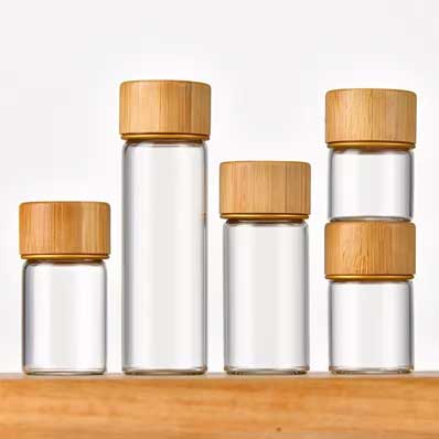 High borisilicate glass tube bottles saffron storage glass tube vials with bamboo lids for wishing and storage coffee beans