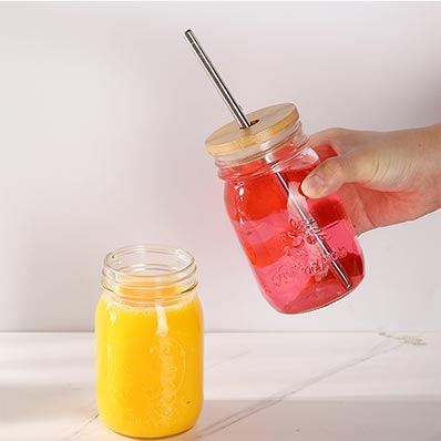 Cylinder 500ml 600ml 750ml glass tumbler bottle with bamboo lid and straw for juice/water/smoothie