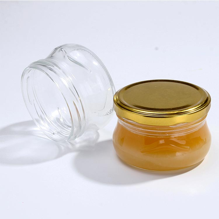 Food grade clear 8oz glass tureen jar with gold lid wholesale