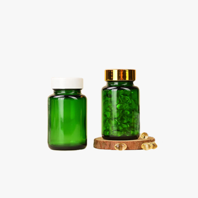 Wholesale 100ml 120ml 150ml green glass supplement pill medicine capsules bottles jar containers with packaging box