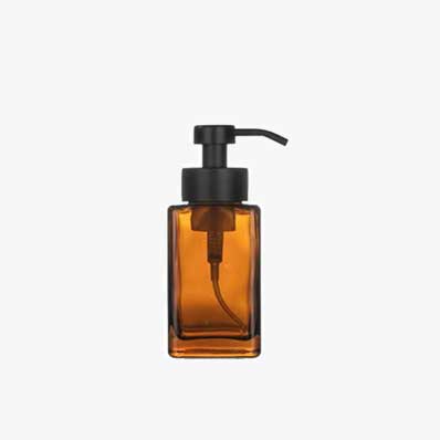 350ml amber square glass soap dispenser matte black stainless steel foaming pump hand soap dispenser bottles