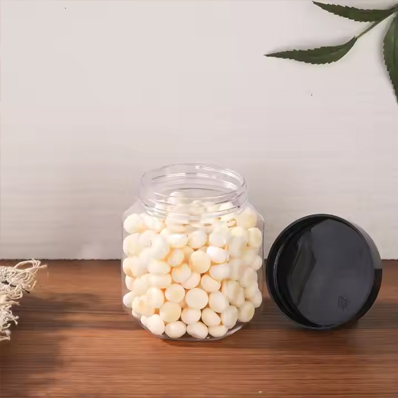 Wholesale 150ml hexagon candy jars plastic cookie jars bulk with lid for kitchen counter wide round mouth candy holders for candy buffet display snacks treats laundry pod