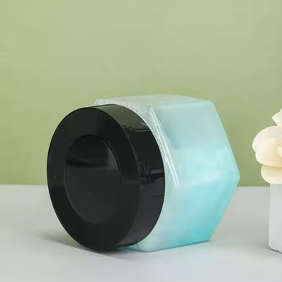 Custom colored plastic hexagon cosmetic jar leak proof clear container with black lid for cream lotion powder ointment