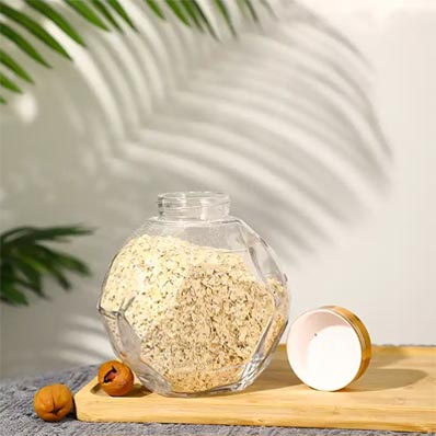 High Flint clear 200ml 380ml 750ml hexagonal glass jar with lid/dipper for kitchen storage