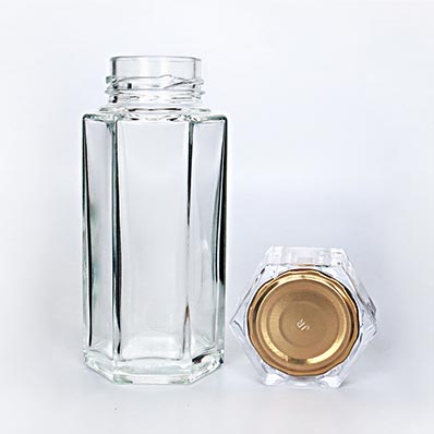 Factory price custom label clear 6oz hexagonal glass jars with lids