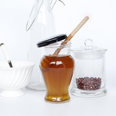 China Supplier clear 314ml orcio glass jars with screw lids and wood dipper