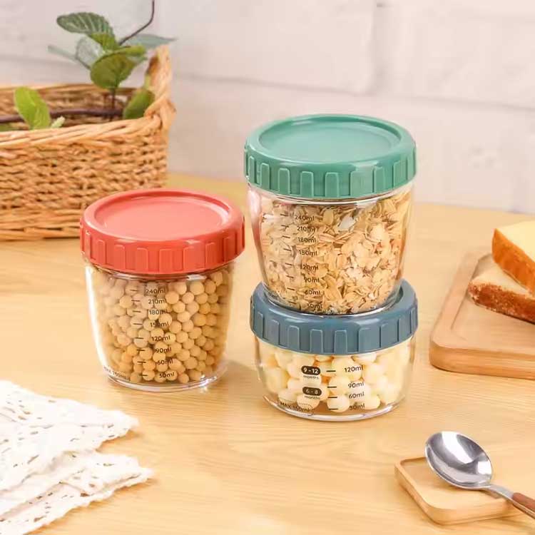 Stackable sealed glass jar with screw lid leakproof overnight oats container with measurement marks portable mason jars for cereals milk fruit condiment dressing sauce snacks juice