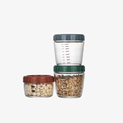 Stackable sealed glass jar with screw lid leakproof overnight oats container with measurement marks portable mason jars for cereals milk fruit condiment dressing sauce snacks juice