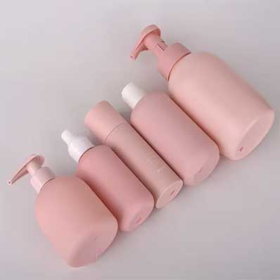 Portable empty refillable plastic pink cosmetic containers pink bottles jars tubes for cosmetic pink makeup sets for travel