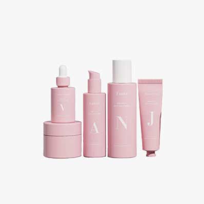 Portable empty refillable plastic pink cosmetic containers pink bottles jars tubes for cosmetic pink makeup sets for travel