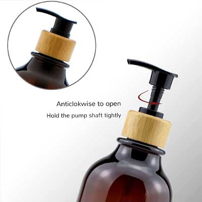 Custom empty 500ml black plastic bamboo pump bottle for Kitchen & Bathroom