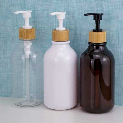 Custom empty 500ml black plastic bamboo pump bottle for Kitchen & Bathroom