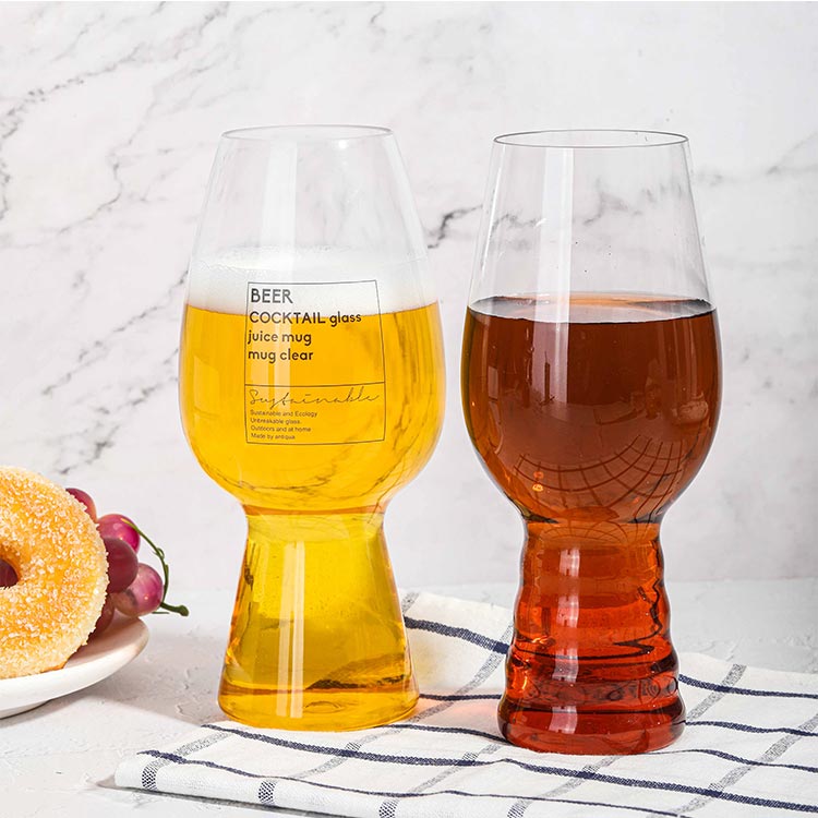 Hot sale 600ml irregular shape giant beer glasses with customized printing logo clear beer can glass