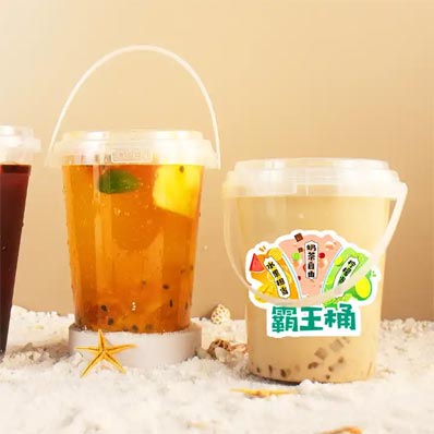 Custom printing 500ml plastic bubble tea bucket cups with lids