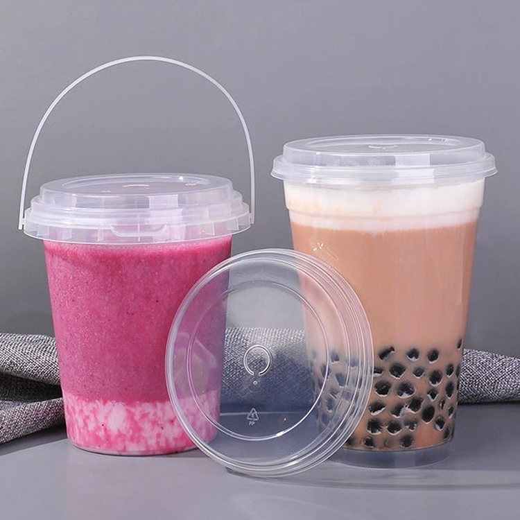 Custom printing 500ml plastic bubble tea bucket cups with lids