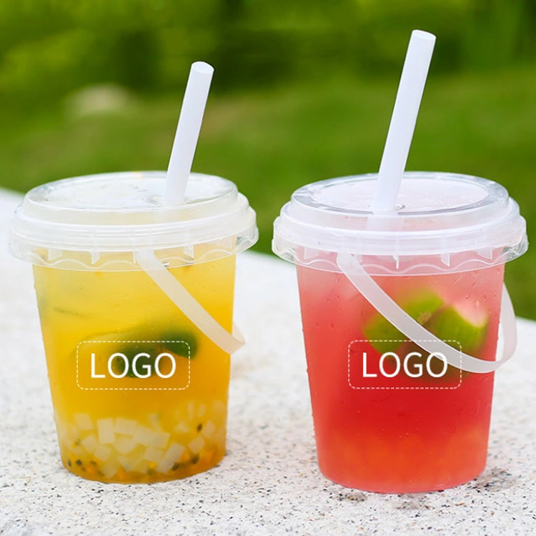 Custom printing 500ml plastic bubble tea bucket cups with lids