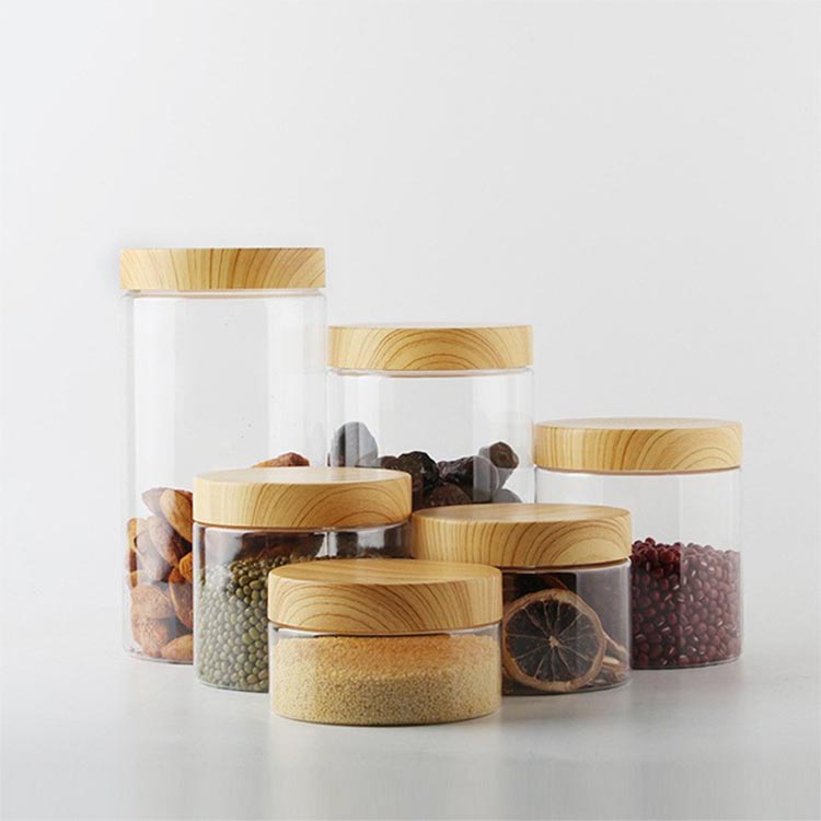 Free sample 500ml clear plastic cookie jars with bamboo lids wholesale