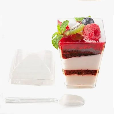 Wholesale small 5oz square plastic dessert cups with lids and spoons