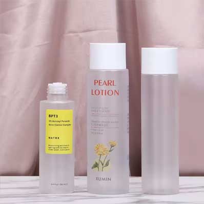 Luxury frosted cosmetic 15ml 30ml 50ml 100ml 120ml 200ml empty plastic facial toner bottle pump spray serum bottle skincare cream set packaging