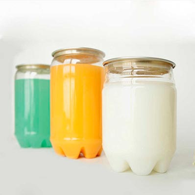 Wholesale clear round 500ml plastic juice can with aluminum lid