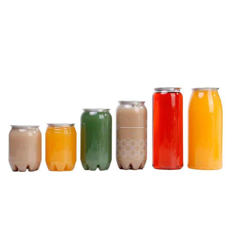 Wholesale clear round 500ml plastic juice can with aluminum lid