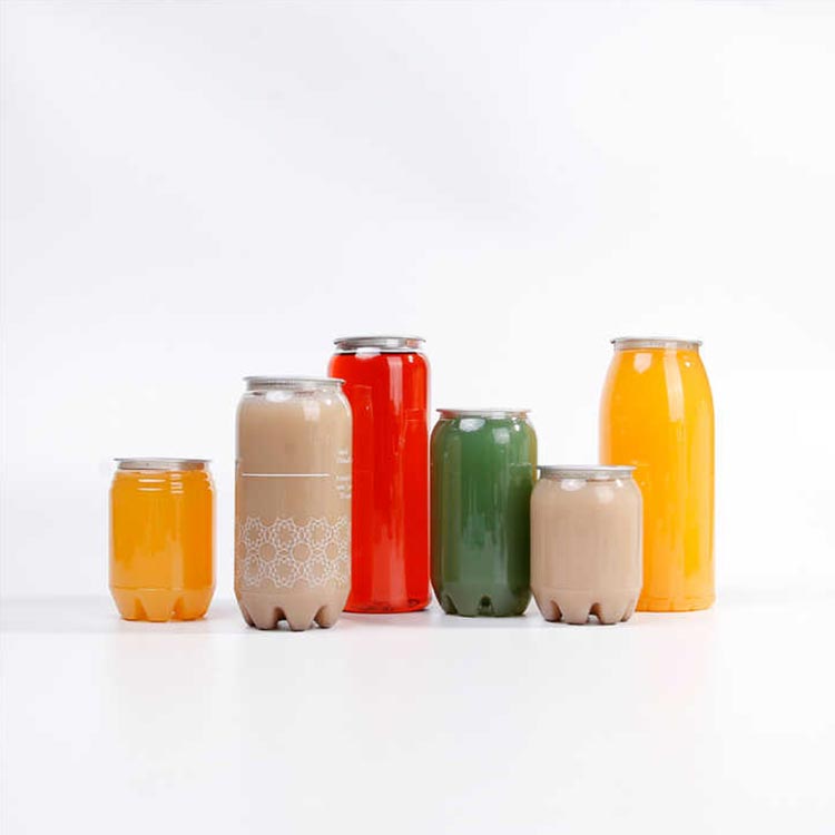 Wholesale clear round 500ml plastic juice can with aluminum lid