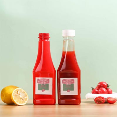 Durable leak proof clear 300ml plastic ketchup and mustard squeeze bottles with flip top caps