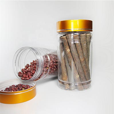 Best sale clear 250ml plastic kitchen storage jars with gold lids wholesale