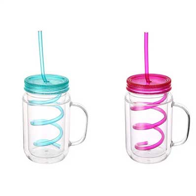 Custom double wall 8oz plastic mason jars with lids and straws