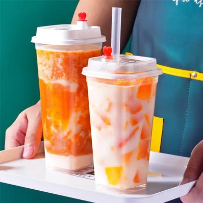 16oz clear PP square disposable plastic milkshake cups with lids for bubble tea