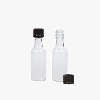 Wholesale 50ml clear PET empty plastic mini liquor bottles with tamper evident caps