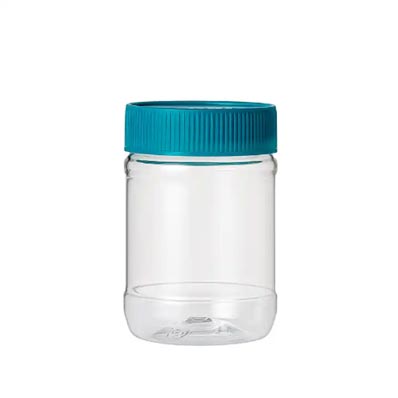 Wholesale wide mouth clear PET 8oz 16oz plastic peanut butter jars with lids