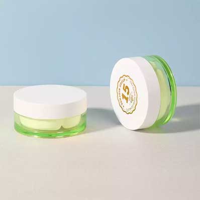 Bulk sale 80ml green plastic sample jars with lids for cosmetic packaging