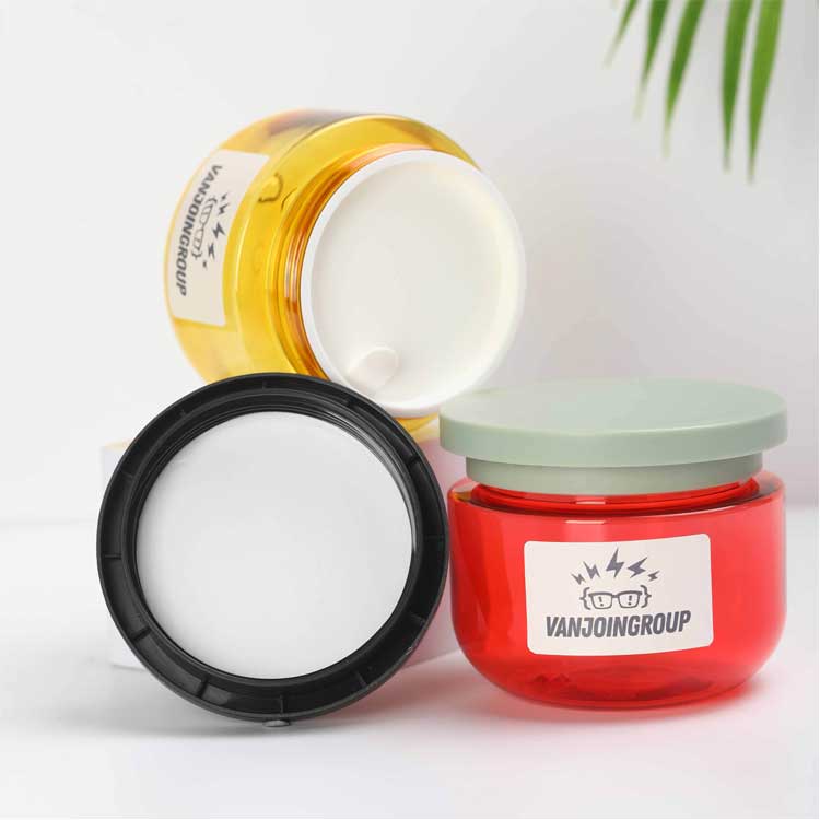 Refillable round colored 500ml plastic sugar scrub jars with lids for body care