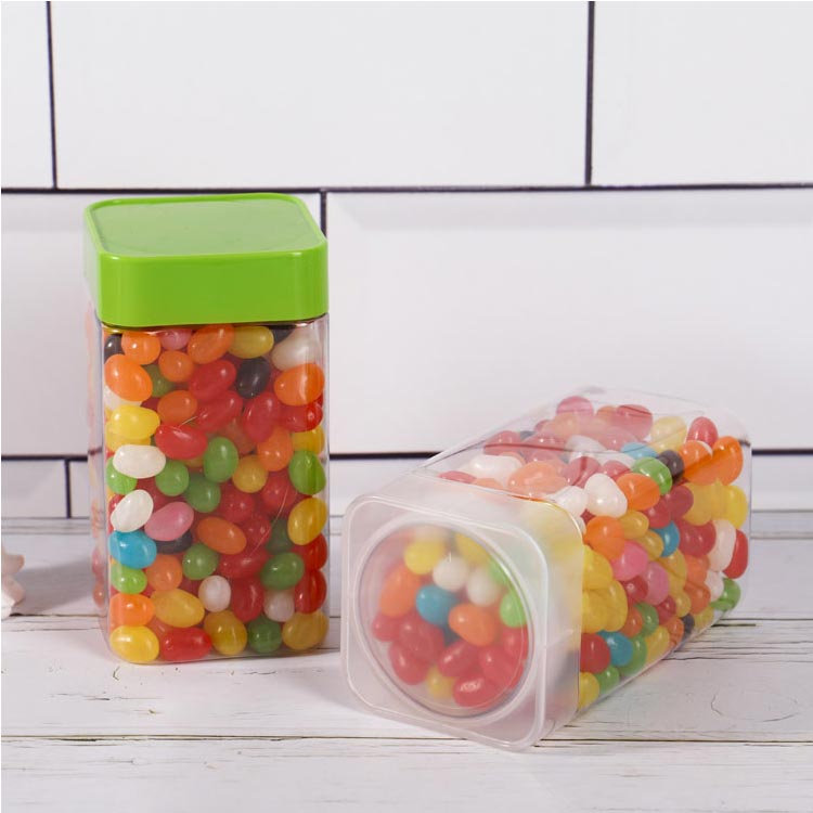 Food grade clear square 7oz plastic sweet jars with lids wholesale