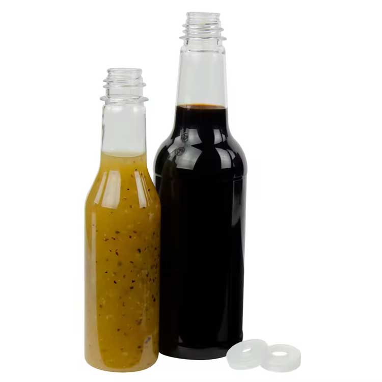 Best clear 8oz 16oz plastic vinegar bottle with shrink cap for bbq sauce oil salad dressing