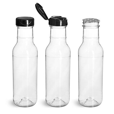 Food grade 16oz plastic woozy bottles with caps for kitchen condiments