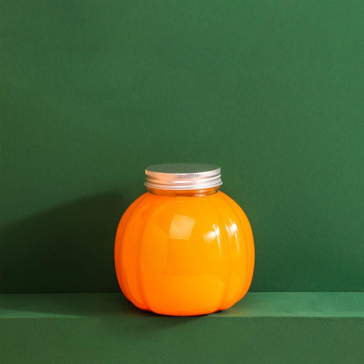 Custom clear pumpkin shape 500ml orange juice plastic bottle with tamper envident cap