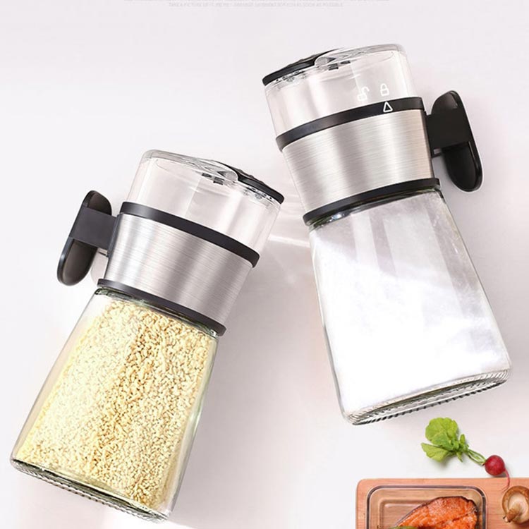 Multi-Purpose control metered 150ml glass salt and pepper dispenser with sealed protective cover