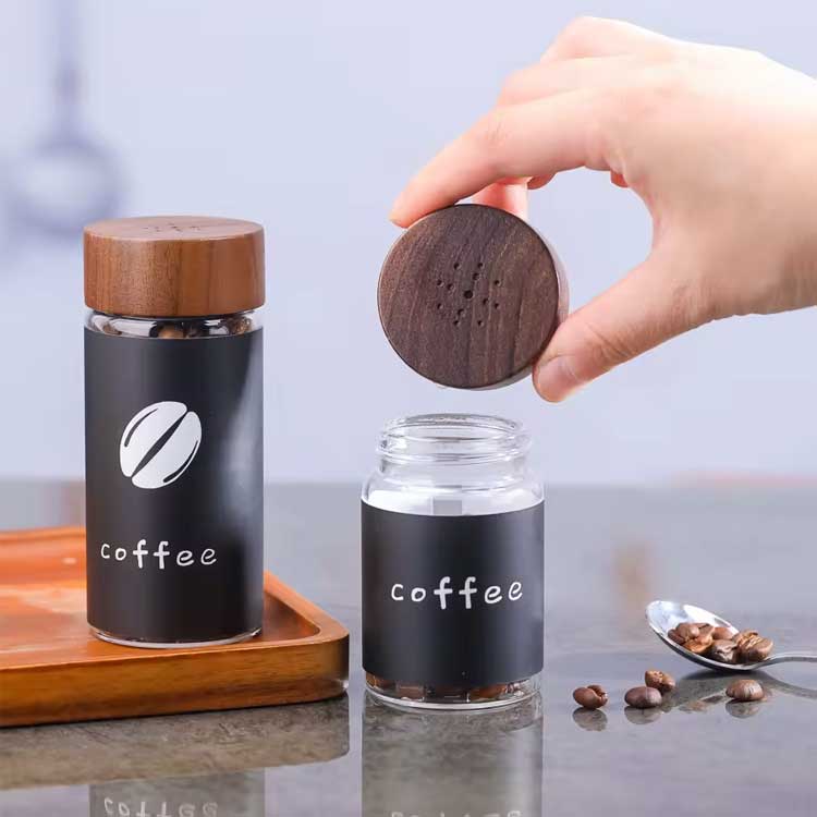 Single dose small coffee bean bottle,20g 25g 35g 40g coffee bean storage tubes with wooden lids