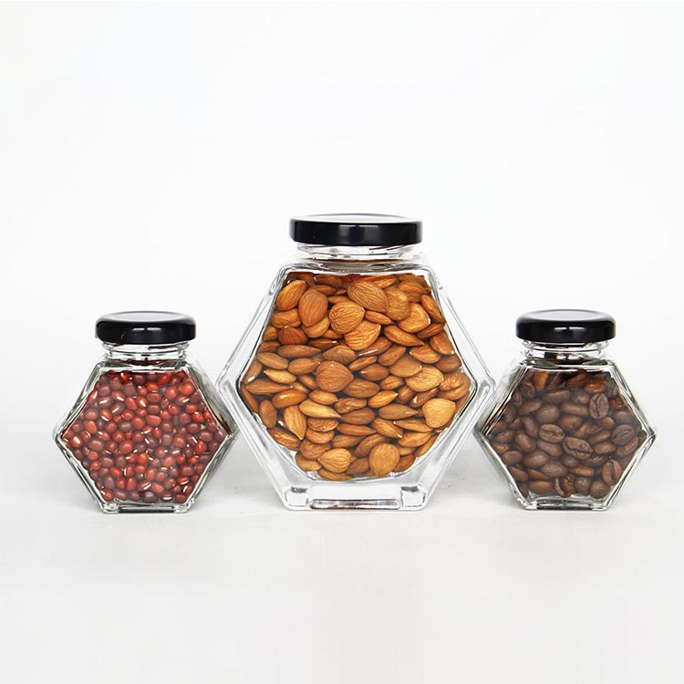 Unique design best 200ml small hexagon glass storage jars wholesale